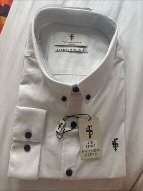 Father & Sons White Stretch Slim Fit Dress Shirt